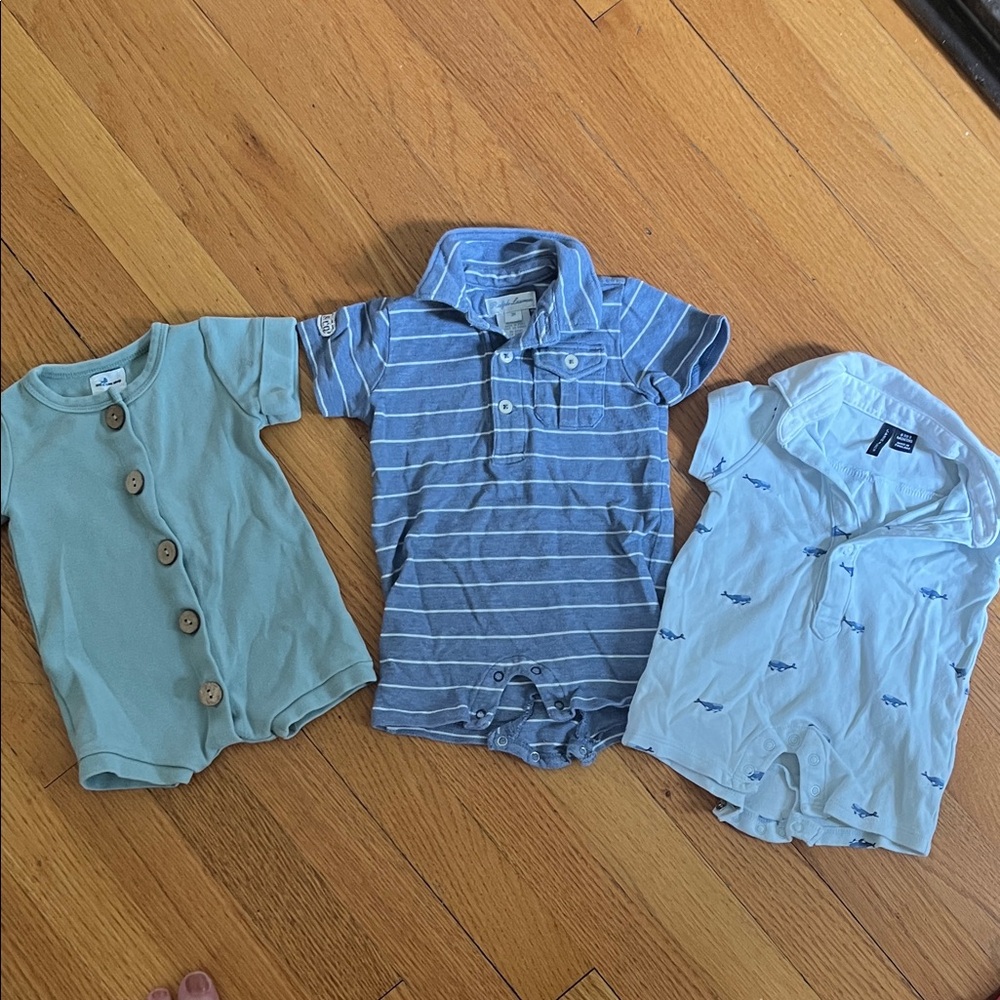 Boy Bundle. Three onsie short outfits. Size 0-3 months.